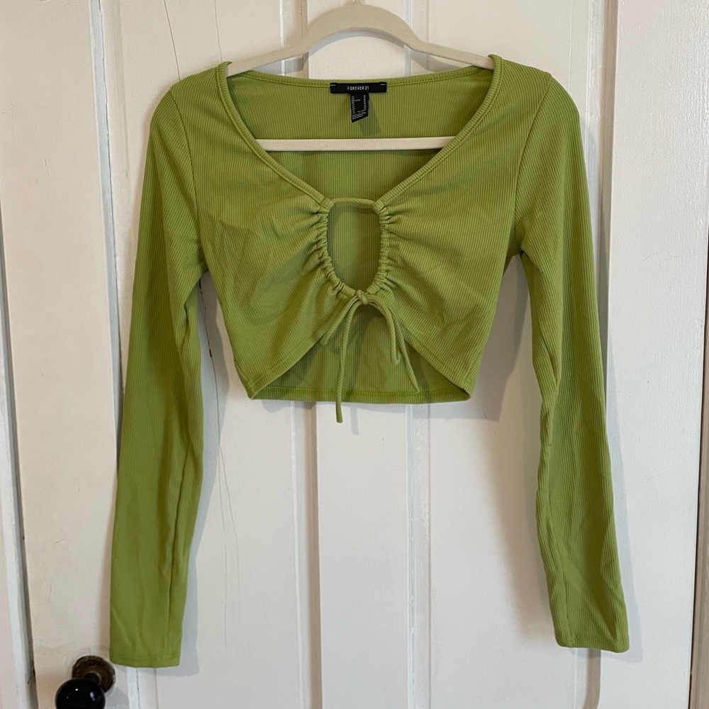 Green Ribbed Crop Top